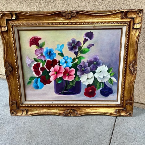 1975 Vintage Framed Floral Painting Signed By Mary Gail 27/32 Inch - Picture 15 of 16